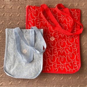 NEW 2pc Lululemon Reusable Shopping Tote Bundle, Red/Baby Blue